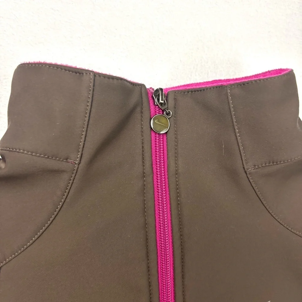 Nike Brown/Pink‎ Fleece Sleeveless Athletic Running Zipper Vest Sweatshirt (M)